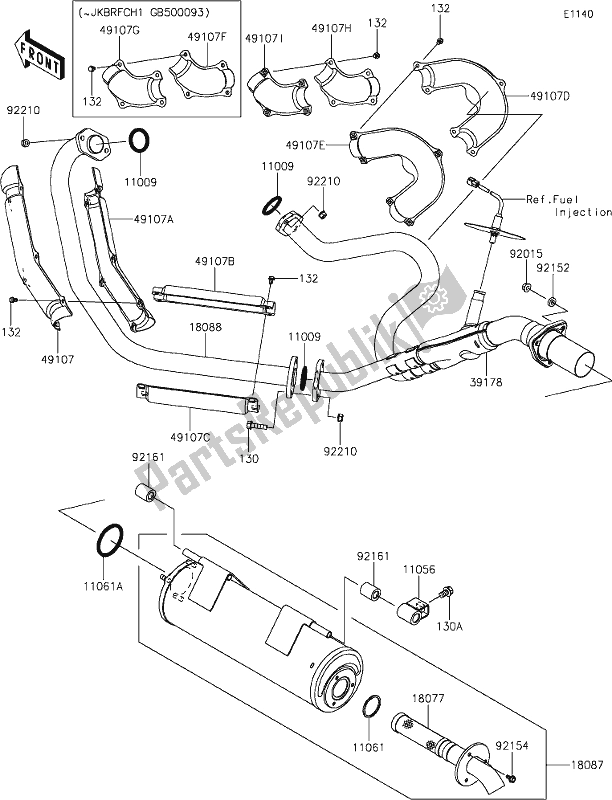 All parts for the 4 Muffler(s) of the Kawasaki KRF 800 Teryx 2020