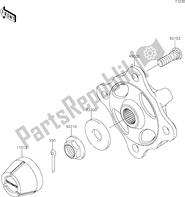 All parts for the 42 Front Hubs/brakes of the Kawasaki KRF 800 Teryx 2020