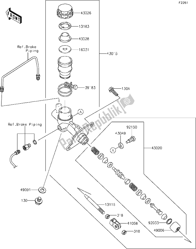 All parts for the 45 Master Cylinder of the Kawasaki KRF 800 Teryx 2020