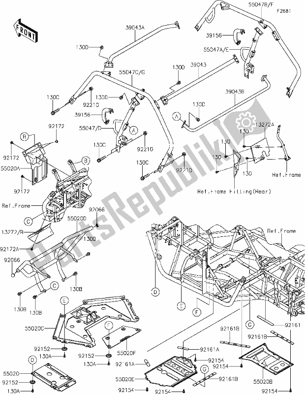All parts for the 59 Guards/cab Frame of the Kawasaki KRF 800 Teryx 2020