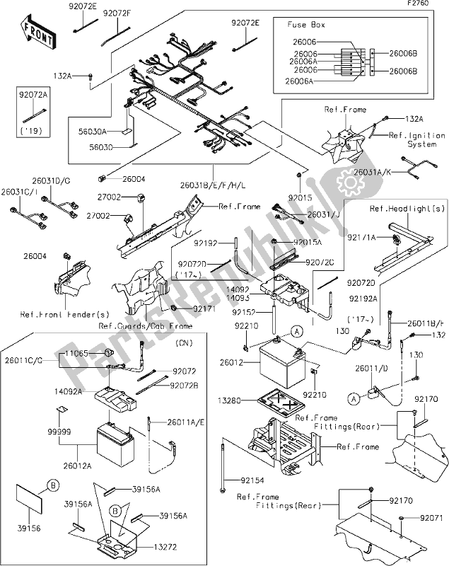 All parts for the 63-1chassis Electrical Equipment of the Kawasaki KRF 800 Teryx 2020