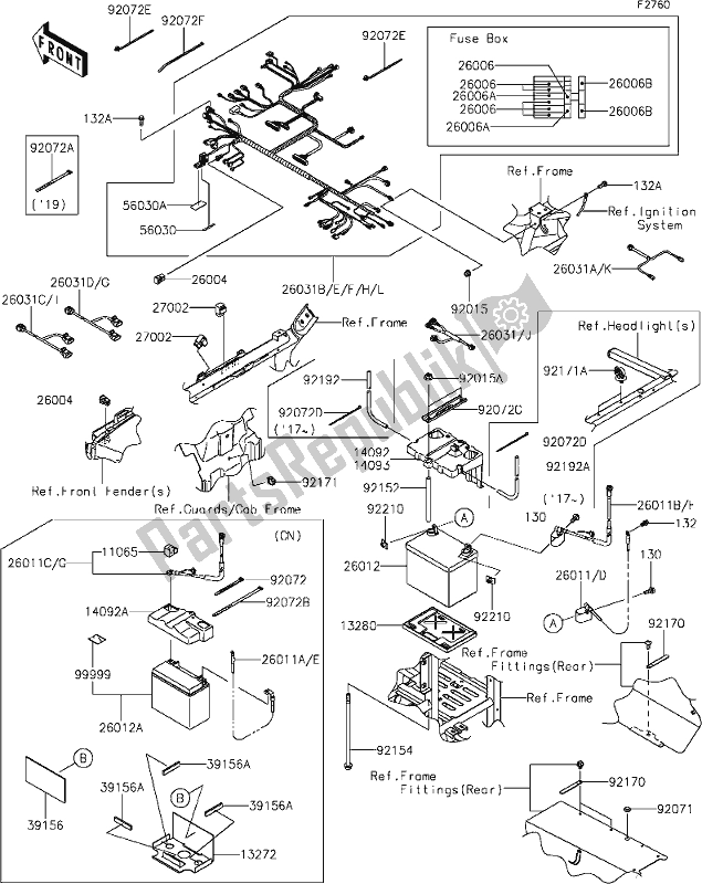 Toutes les pièces pour le 63-2chassis Electrical Equipment du Kawasaki KRF 800 Teryx 2020