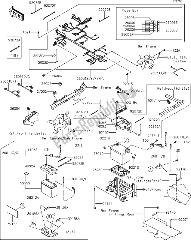 Alle onderdelen voor de 63 Chassis Electrical Equipment van de Kawasaki KRF 800 Teryx 2020