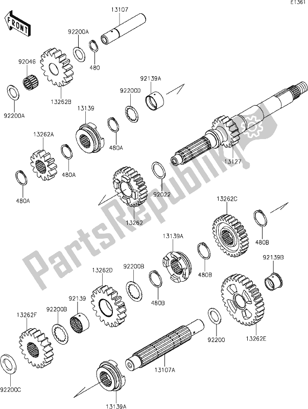 All parts for the 9 Transmission of the Kawasaki KRF 800 Teryx 2020