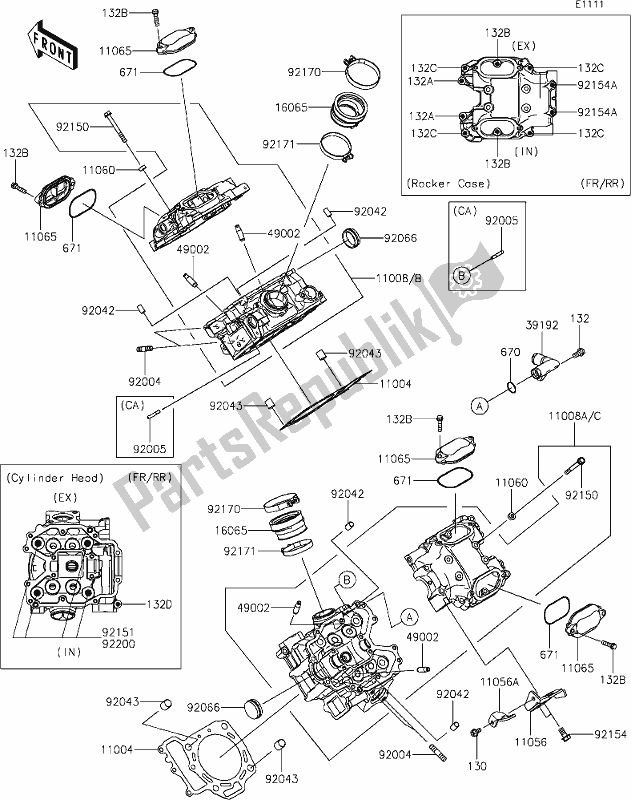 All parts for the 1 Cylinder Head of the Kawasaki KRF 800 Teryx 2021