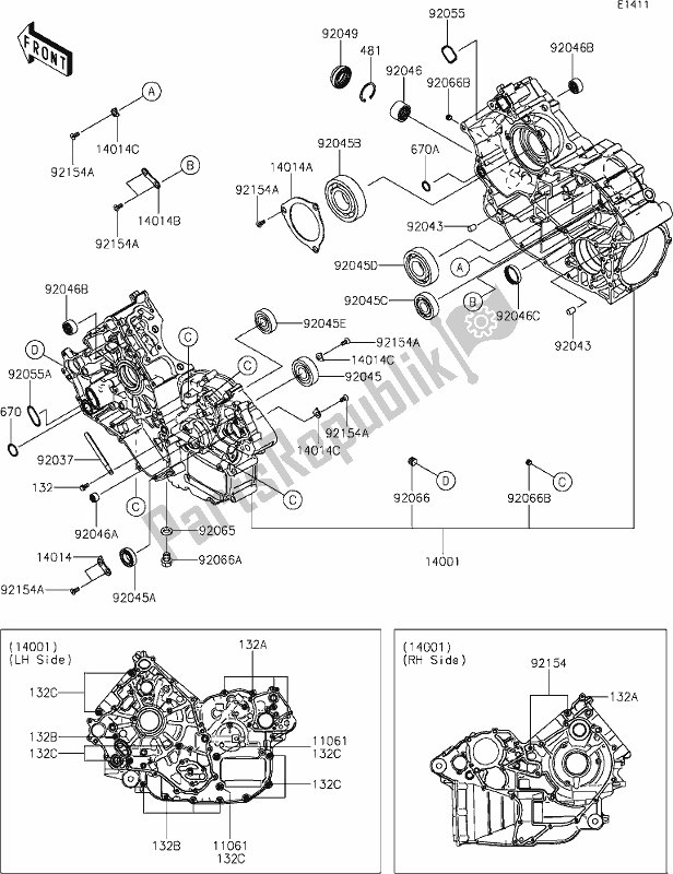 Todas as partes de 15 Crankcase do Kawasaki KRF 800 Teryx 2021