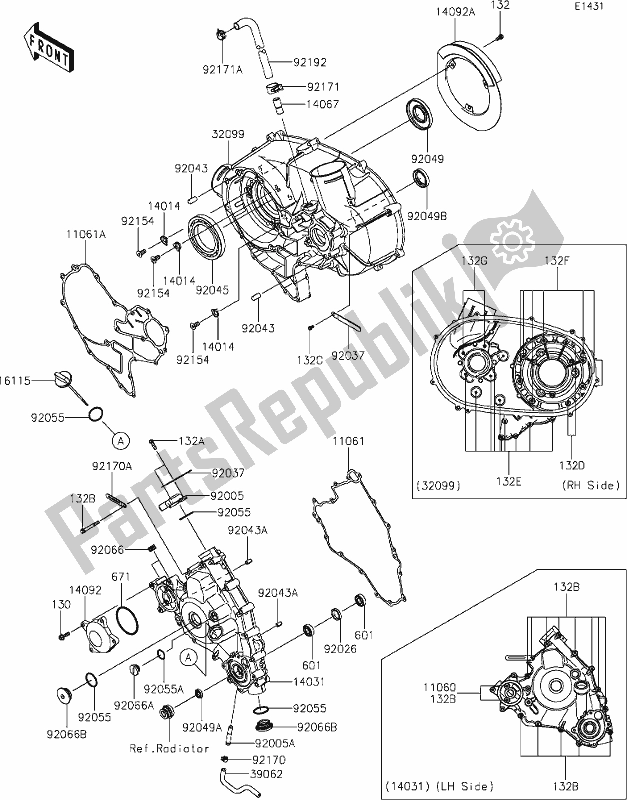 Todas as partes de 16-1engine Cover(s) do Kawasaki KRF 800 Teryx 2021