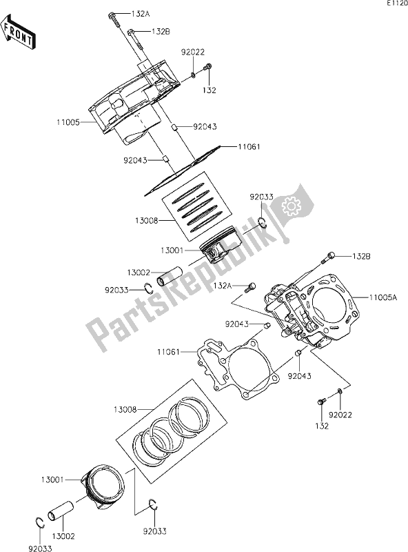 All parts for the 2 Cylinder/piston(s) of the Kawasaki KRF 800 Teryx 2021