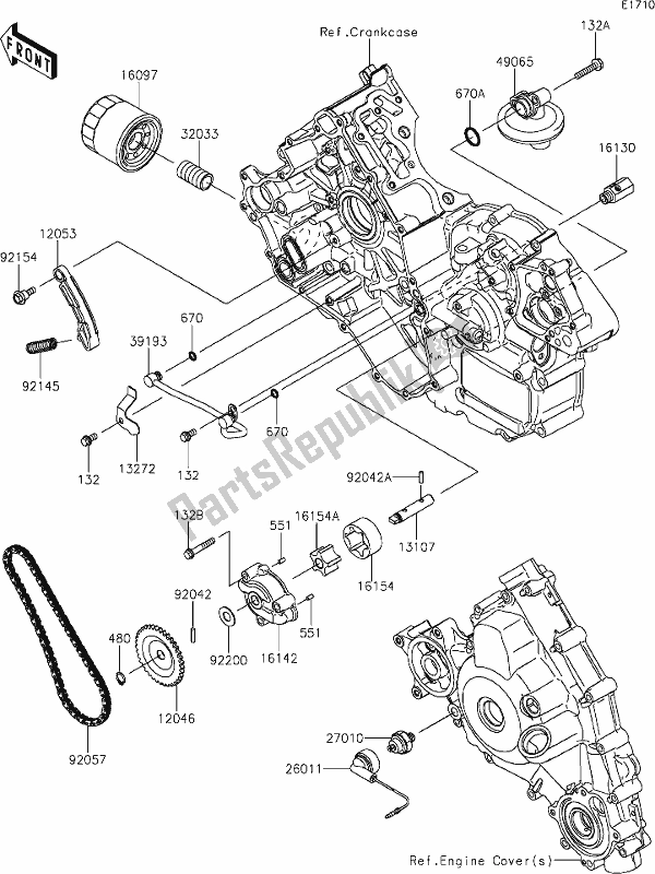 All parts for the 21 Oil Pump/oil Filter of the Kawasaki KRF 800 Teryx 2021