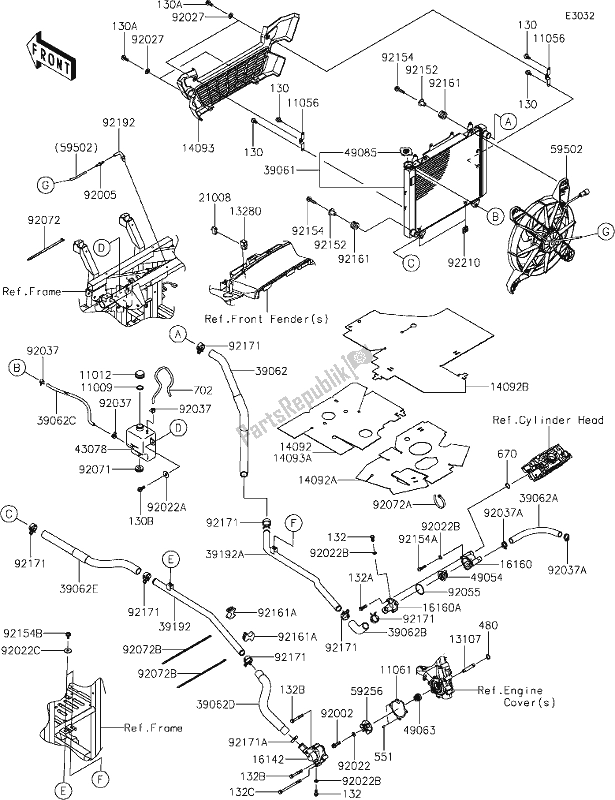 All parts for the 25 Radiator of the Kawasaki KRF 800 Teryx 2021