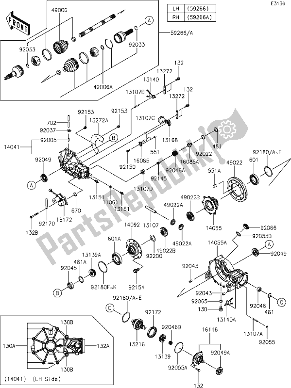 Alle onderdelen voor de 28-1drive Shaft-front van de Kawasaki KRF 800 Teryx 2021