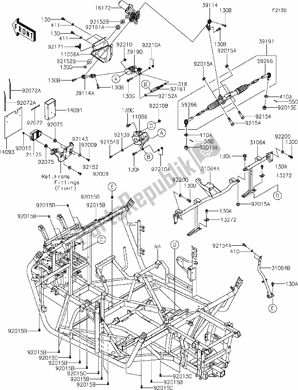 Alle onderdelen voor de 31 Frame van de Kawasaki KRF 800 Teryx 2021