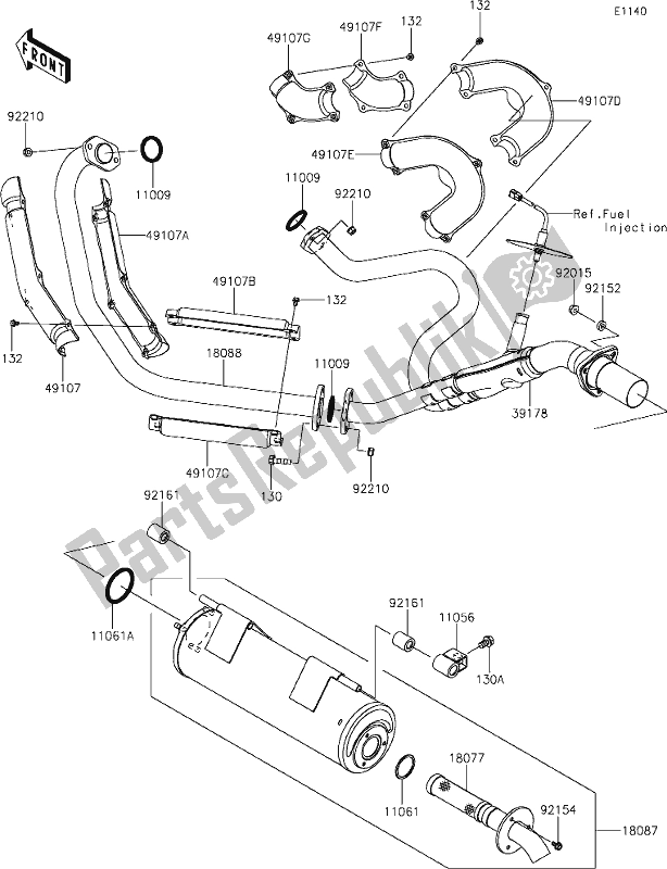 All parts for the 4 Muffler(s) of the Kawasaki KRF 800 Teryx 2021