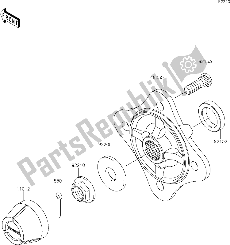 All parts for the 42 Rear Hubs/brakes of the Kawasaki KRF 800 Teryx 2021