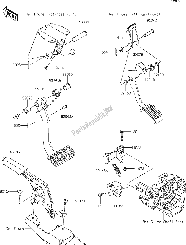 All parts for the 43 Brake Pedal/throttle Lever of the Kawasaki KRF 800 Teryx 2021