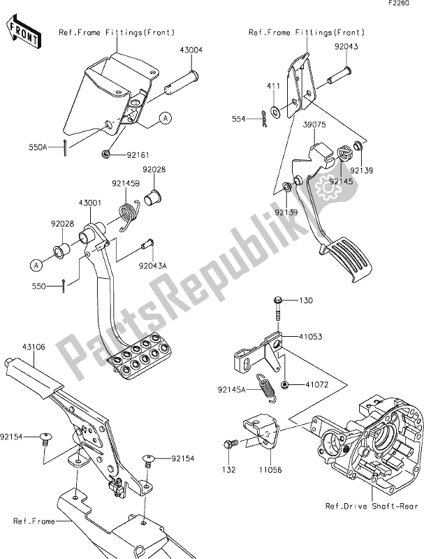 Alle onderdelen voor de 43 Brake Pedal/throttle Lever van de Kawasaki KRF 800 Teryx 2021