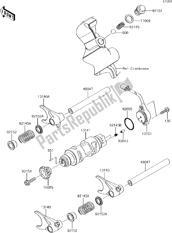 Tutte le parti per il 10 Gear Change Drum/shift Fork(s) del Kawasaki KRF 800 Teryx LE 2017