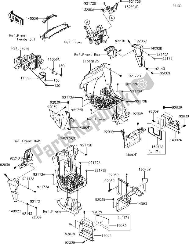 Todas as partes de 33 Frame Fittings(front) do Kawasaki KRF 800 Teryx LE 2017