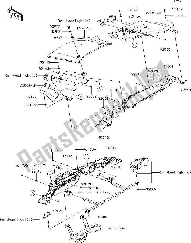 All parts for the 38 Front Fender(s) of the Kawasaki KRF 800 Teryx LE 2017