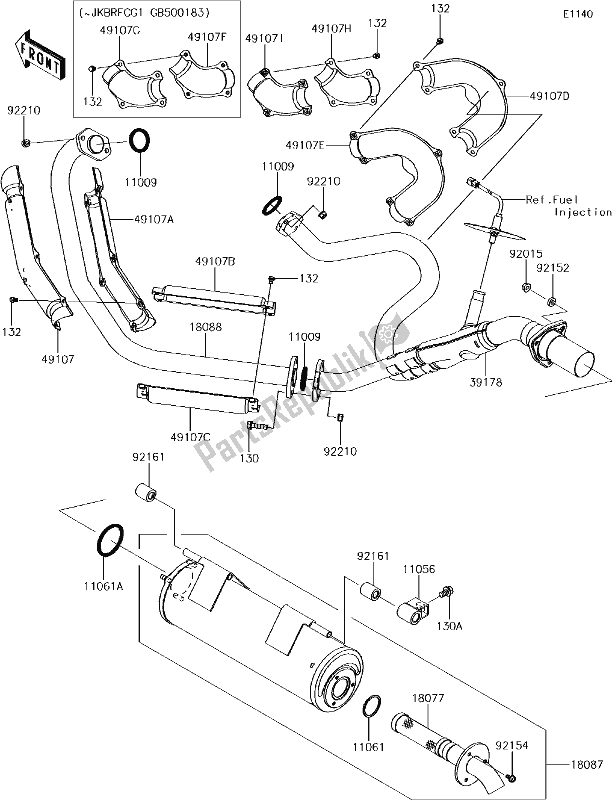 All parts for the 4 Muffler(s) of the Kawasaki KRF 800 Teryx LE 2017