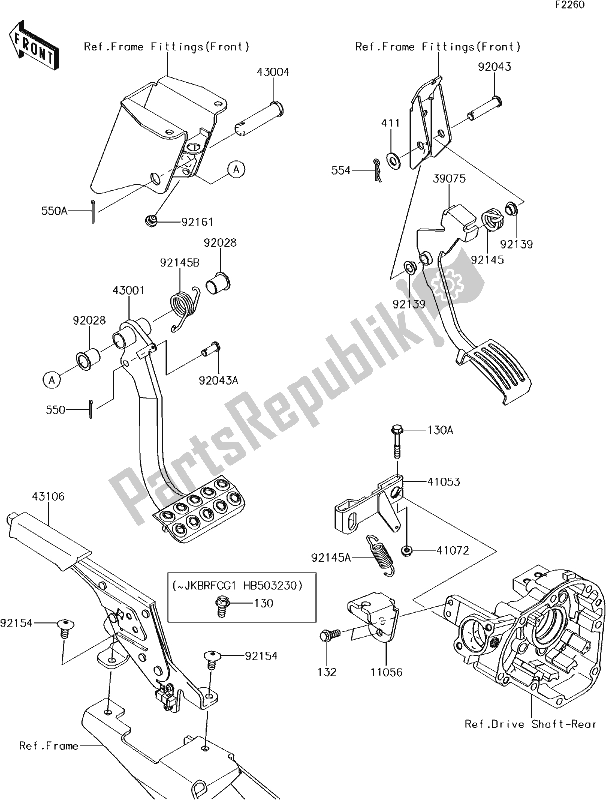 Alle onderdelen voor de 43 Brake Pedal/throttle Lever van de Kawasaki KRF 800 Teryx LE 2017