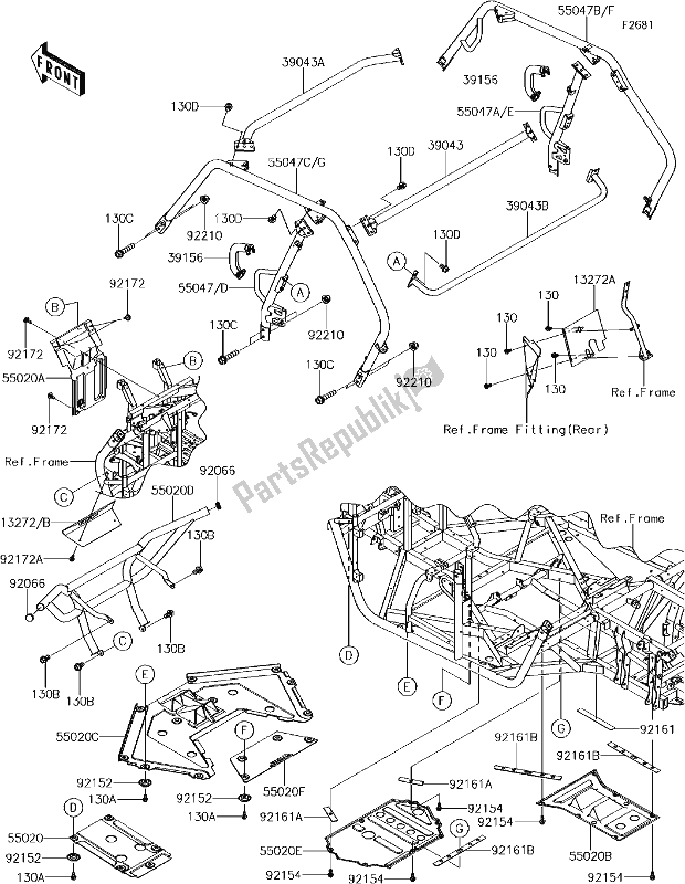 All parts for the 57 Guards/cab Frame of the Kawasaki KRF 800 Teryx LE 2017
