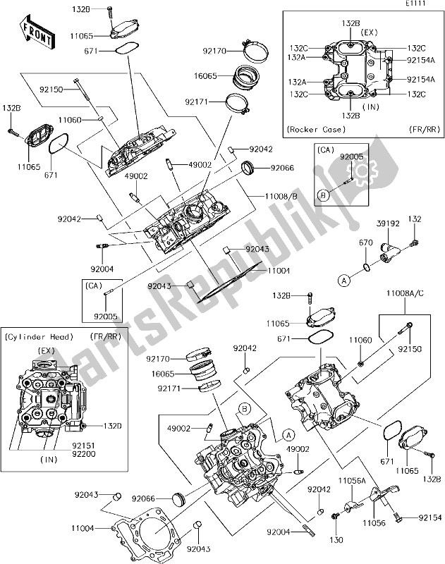 All parts for the 1 Cylinder Head of the Kawasaki KRF 800 Teryx LE 2018