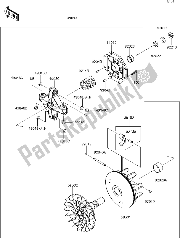 All parts for the 12 Drive Converter of the Kawasaki KRF 800 Teryx LE 2018