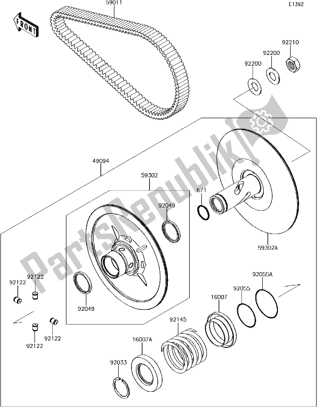 All parts for the 13 Driven Converter/drive Belt of the Kawasaki KRF 800 Teryx LE 2018