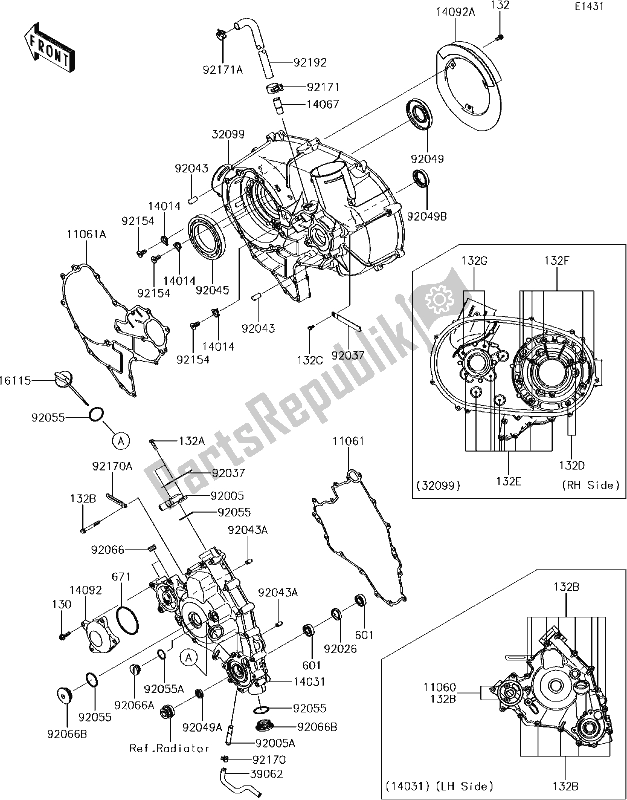 All parts for the 16 Engine Cover(s) of the Kawasaki KRF 800 Teryx LE 2018