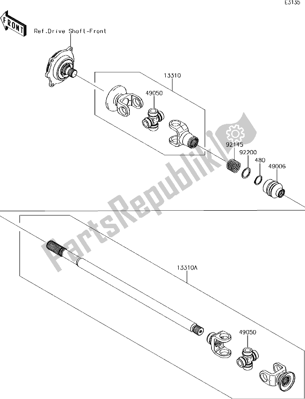 Todas as partes de 27 Drive Shaft-propeller do Kawasaki KRF 800 Teryx LE 2018