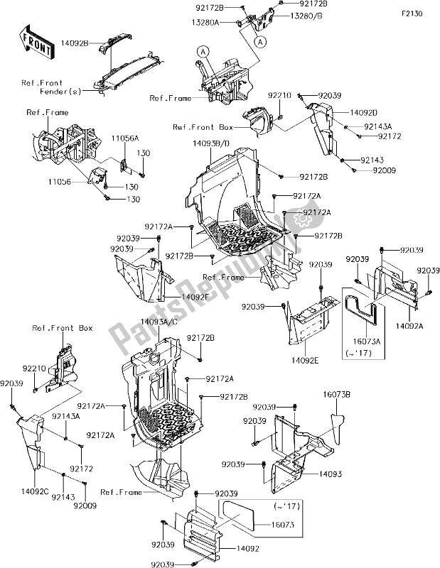 All parts for the 33 Frame Fittings(front) of the Kawasaki KRF 800 Teryx LE 2018