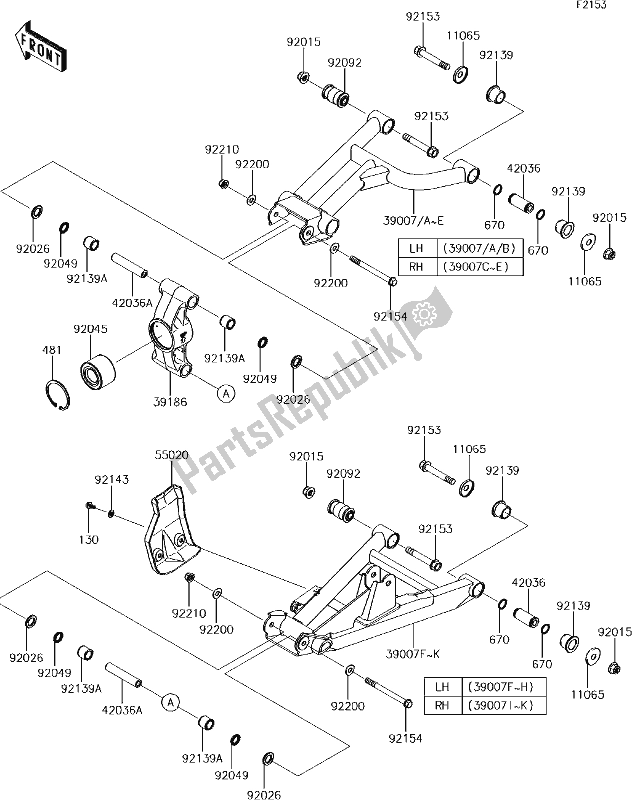 All parts for the 37 Rear Suspension of the Kawasaki KRF 800 Teryx LE 2018