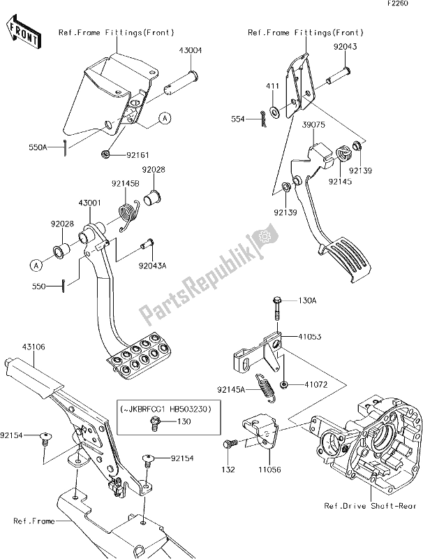 All parts for the 43 Brake Pedal/throttle Lever of the Kawasaki KRF 800 Teryx LE 2018