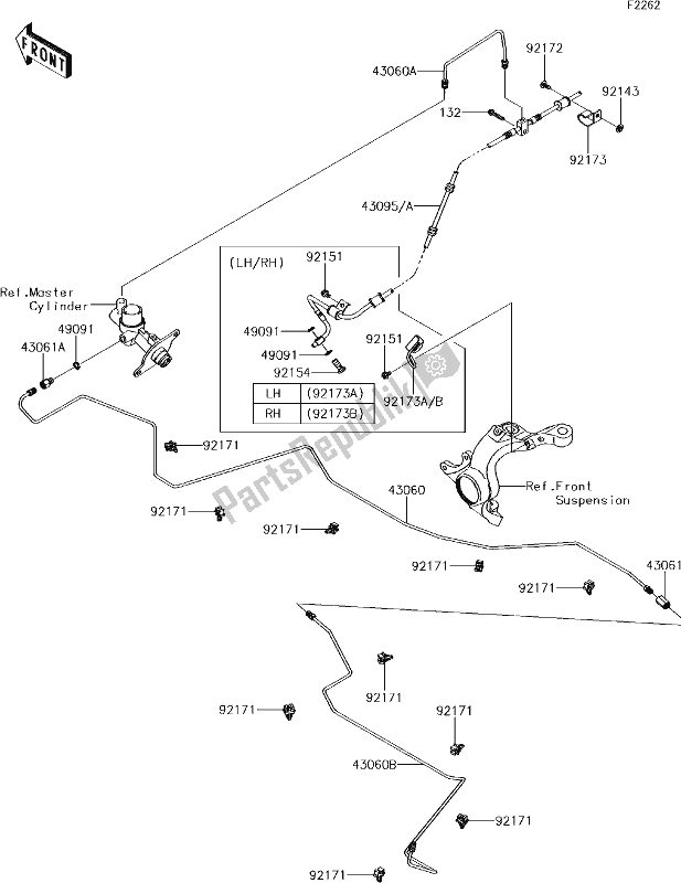 Alle onderdelen voor de 45 Brake Piping van de Kawasaki KRF 800 Teryx LE 2018