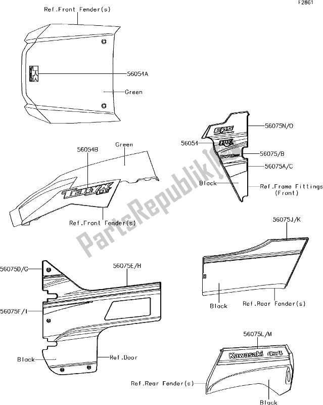 All parts for the 65 Decals(green)(ggf) of the Kawasaki KRF 800 Teryx LE 2018