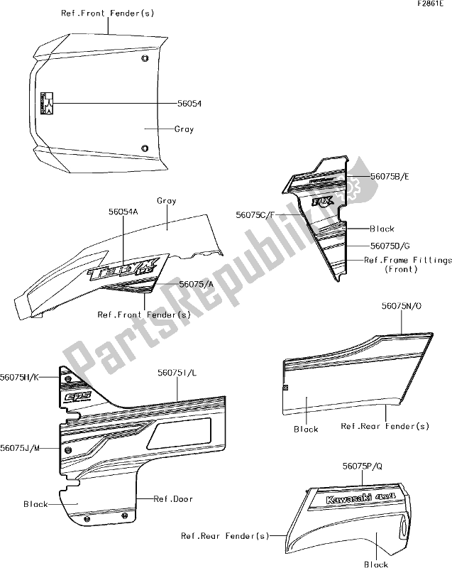 Todas as partes de 70 Decals(gray)(gjfa) do Kawasaki KRF 800 Teryx LE 2018