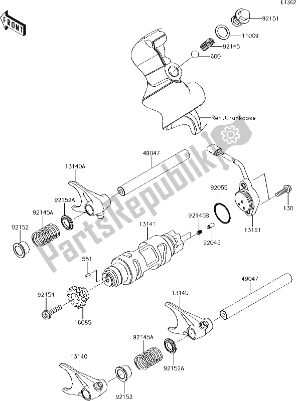 All parts for the 10 Gear Change Drum/shift Fork(s) of the Kawasaki KRT 800 Teryx4 LE 2017