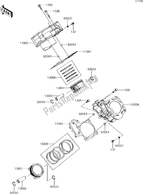 All parts for the 2 Cylinder/piston(s) of the Kawasaki KRT 800 Teryx4 LE 2017