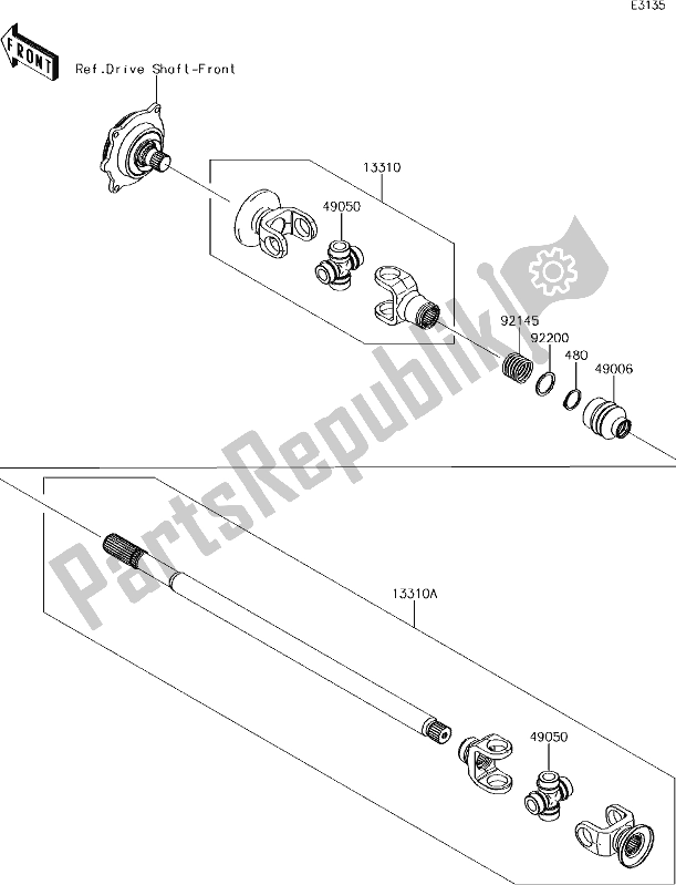 Todas as partes de 27 Drive Shaft-propeller do Kawasaki KRT 800 Teryx4 LE 2017