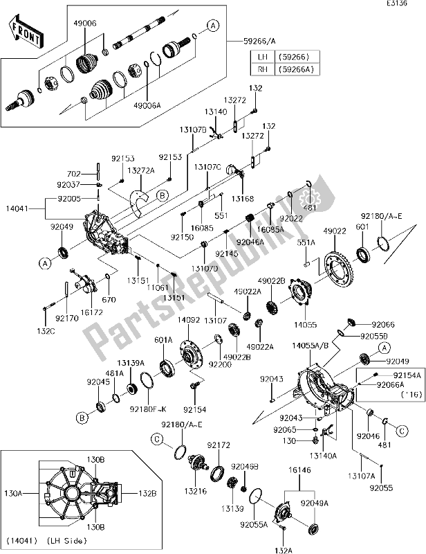 Todas as partes de 28 Drive Shaft-front do Kawasaki KRT 800 Teryx4 LE 2017