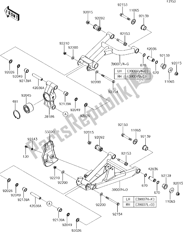 All parts for the 37 Rear Suspension of the Kawasaki KRT 800 Teryx4 LE 2017