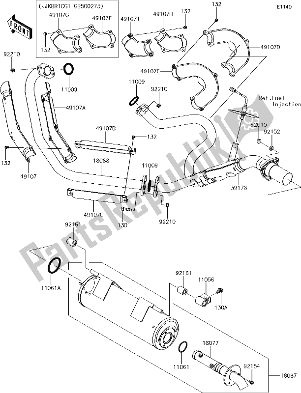 All parts for the 4 Muffler(s) of the Kawasaki KRT 800 Teryx4 LE 2017