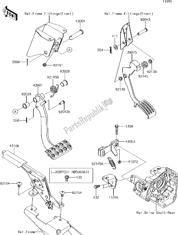 Alle onderdelen voor de 43 Brake Pedal/throttle Lever van de Kawasaki KRT 800 Teryx4 LE 2017