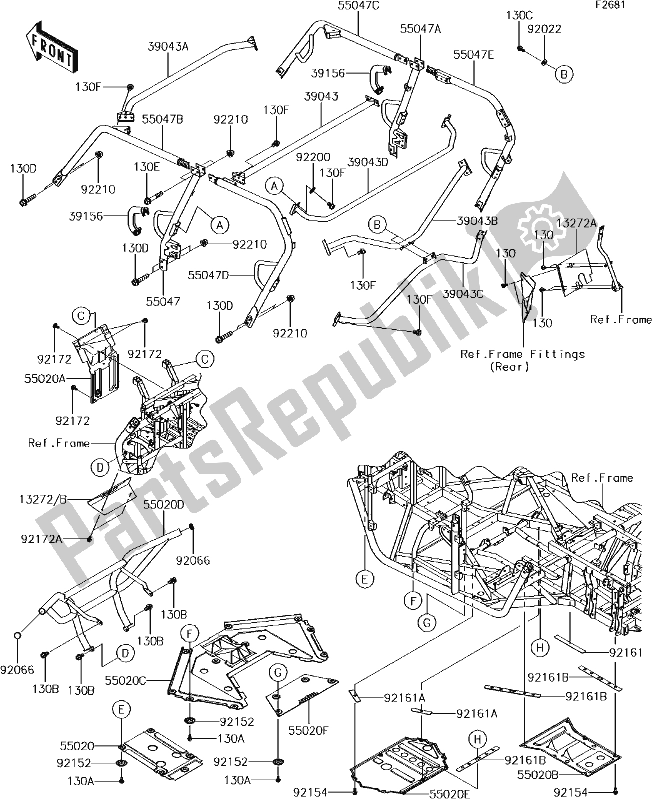 All parts for the 57 Guards/cab Frame of the Kawasaki KRT 800 Teryx4 LE 2017