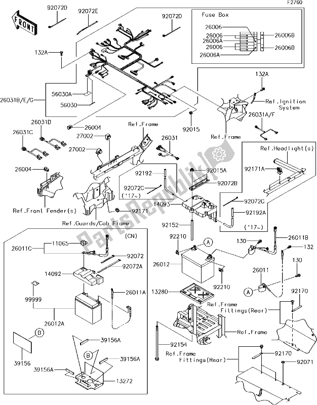 All parts for the 61 Chassis Electrical Equipment of the Kawasaki KRT 800 Teryx4 LE 2017