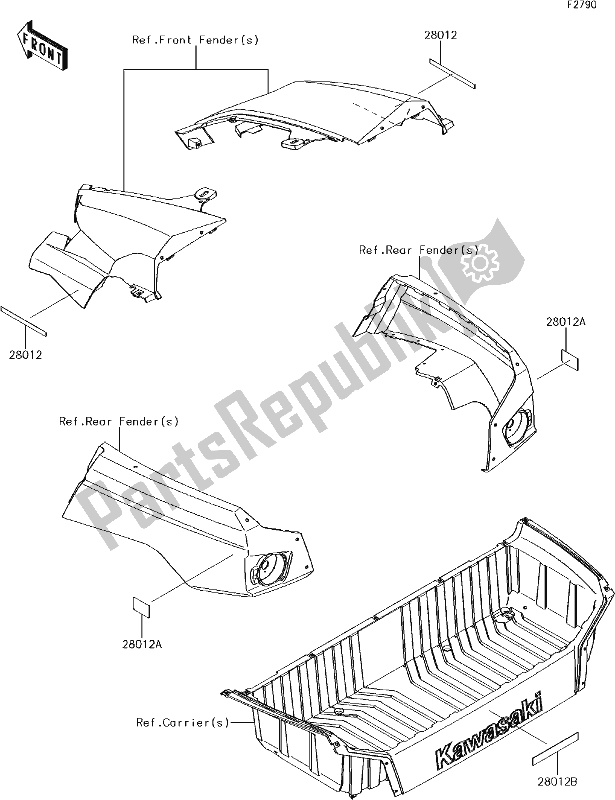 All parts for the 63 Reflectors(cn) of the Kawasaki KRT 800 Teryx4 LE 2017