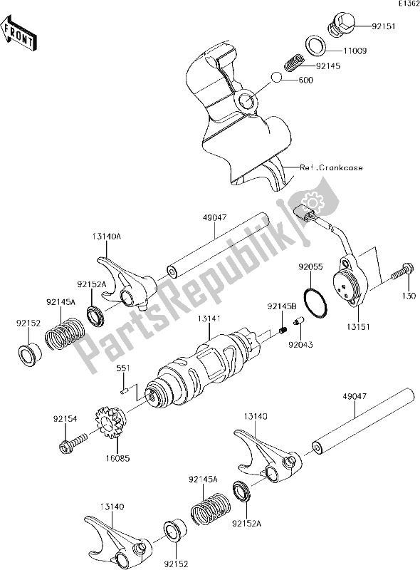 Alle onderdelen voor de 10 Gear Change Drum/shift Fork(s) van de Kawasaki KRT 800 Teryx4 LE 2018