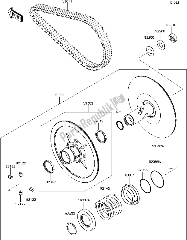 All parts for the 13 Driven Converter/drive Belt of the Kawasaki KRT 800 Teryx4 LE 2018