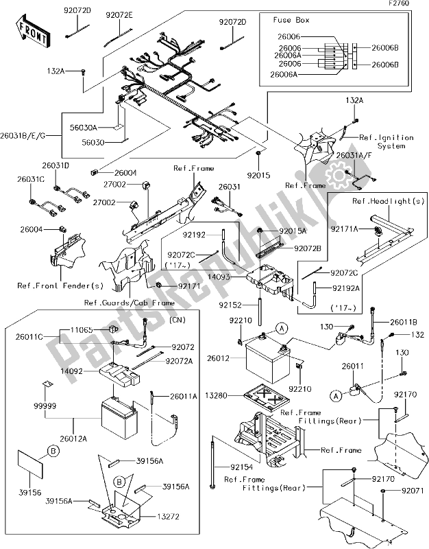 Todas as partes de 61-2chassis Electrical Equipment do Kawasaki KRT 800 Teryx4 LE 2018